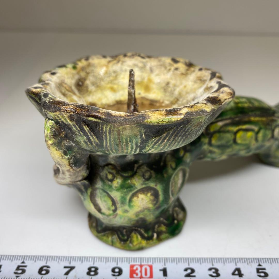 江戸中期　源内焼　蝋燭立　木箱付　長さ14.5㎝ 東Y7-0116☆2Fタルニ