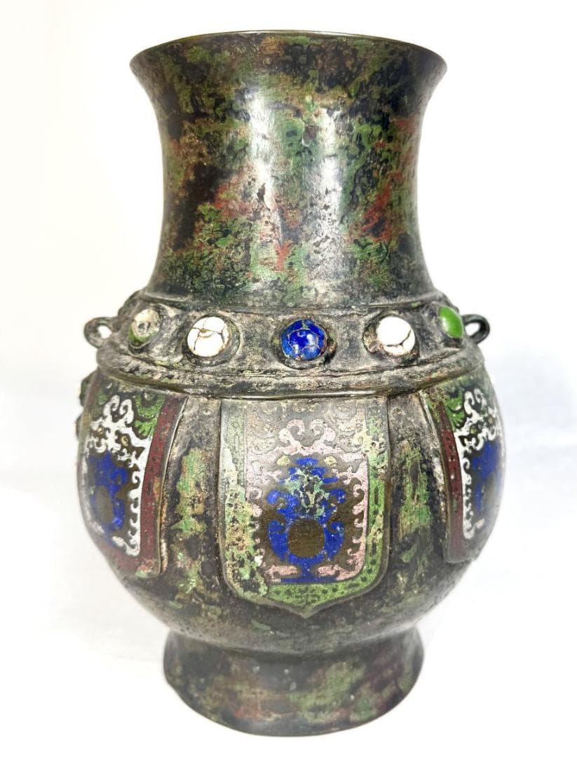 明時代 百整謹製 古銅双耳七宝壺 古美術 花瓶 ウブ品 入手困難 WWST044