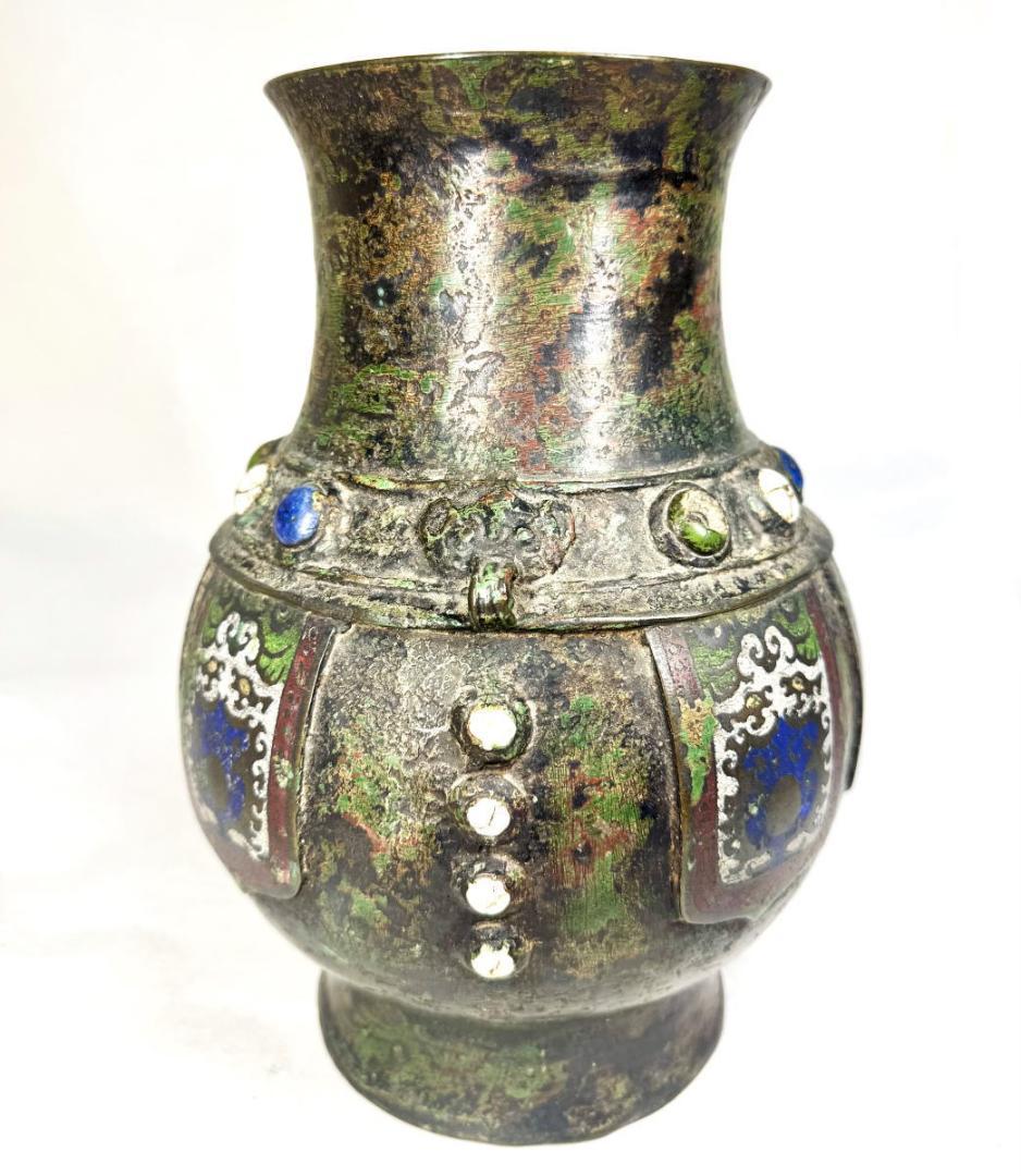 明時代 百整謹製 古銅双耳七宝壺 古美術 花瓶 ウブ品 入手困難 WWST044