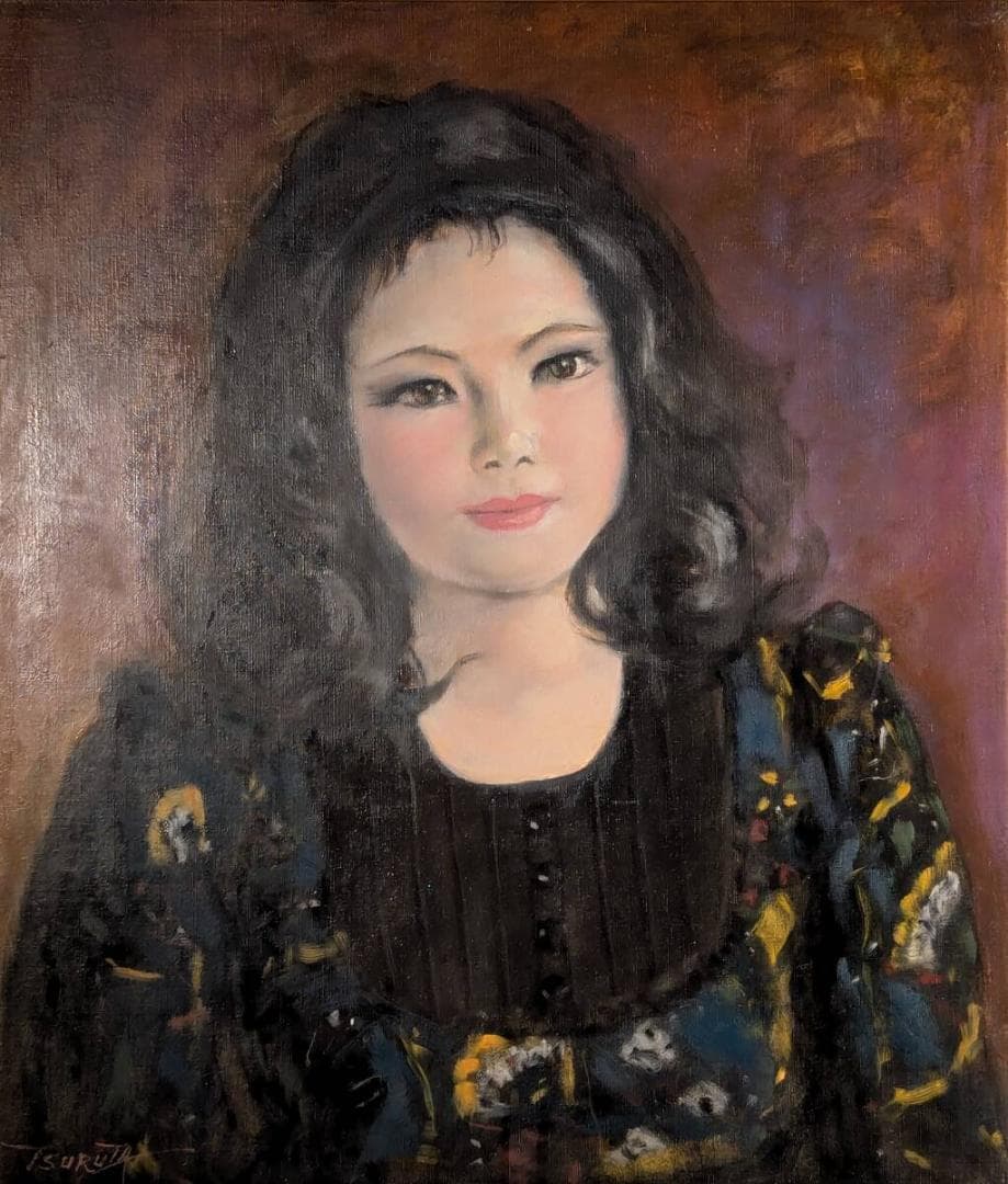 【真作】絵画　弦田英太郎　油彩10号　少女像　空間に華やぎを添える肖像画　U56