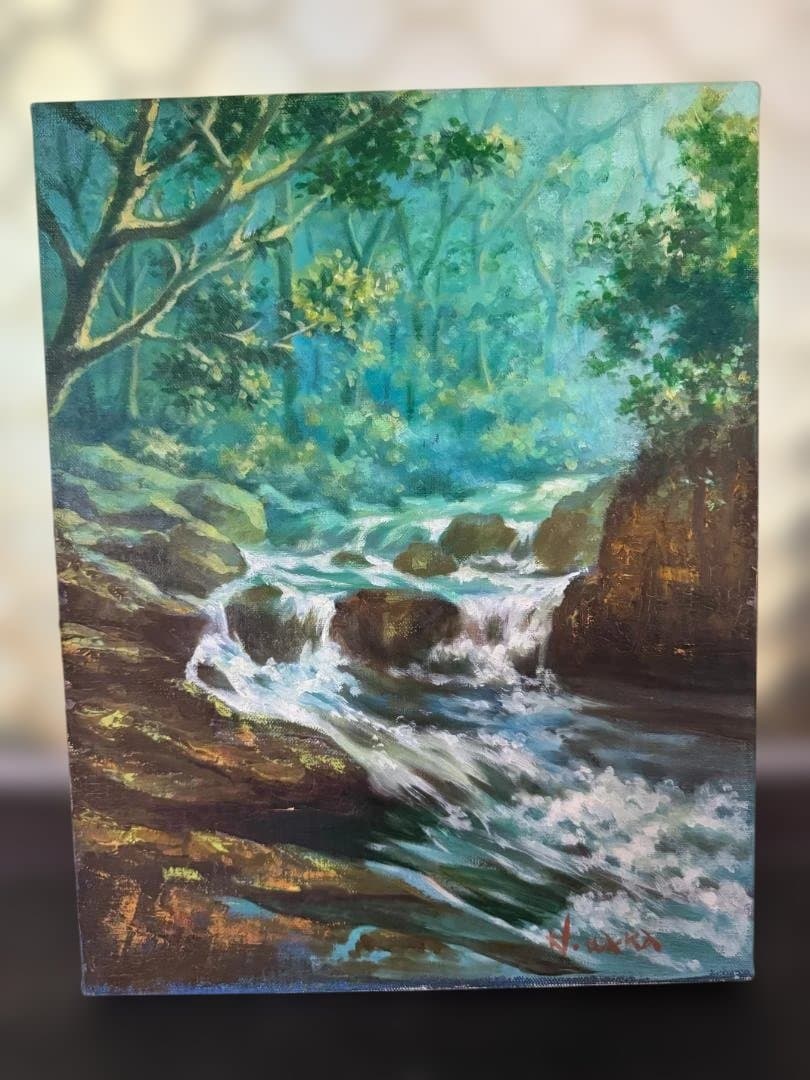 森下一夫　風景画 油彩画 青緑の色調