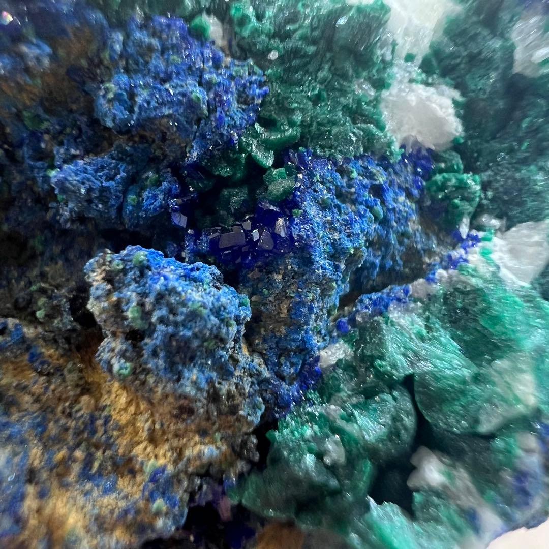 4種共生 スノーフレークセルサイト ダイオプテーズ アズライト 鉱物 標本 原石