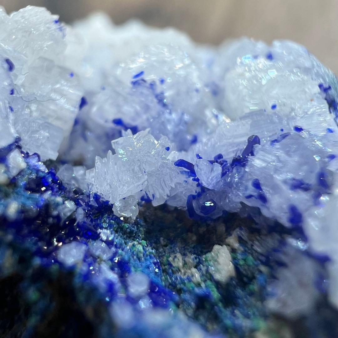 4種共生 スノーフレークセルサイト ダイオプテーズ アズライト 鉱物 標本 原石