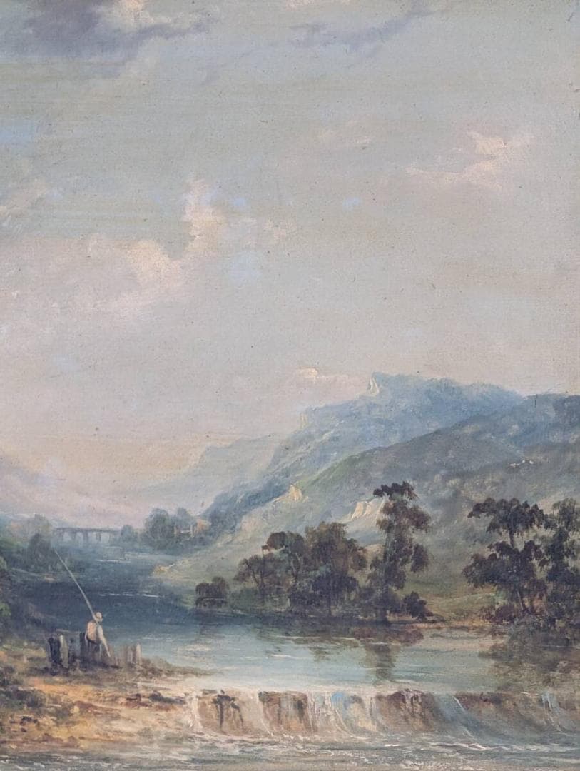 【真作】絵画　油彩　水車小屋と渓流　古典ヨーロッパ風景画　クラシック　X173