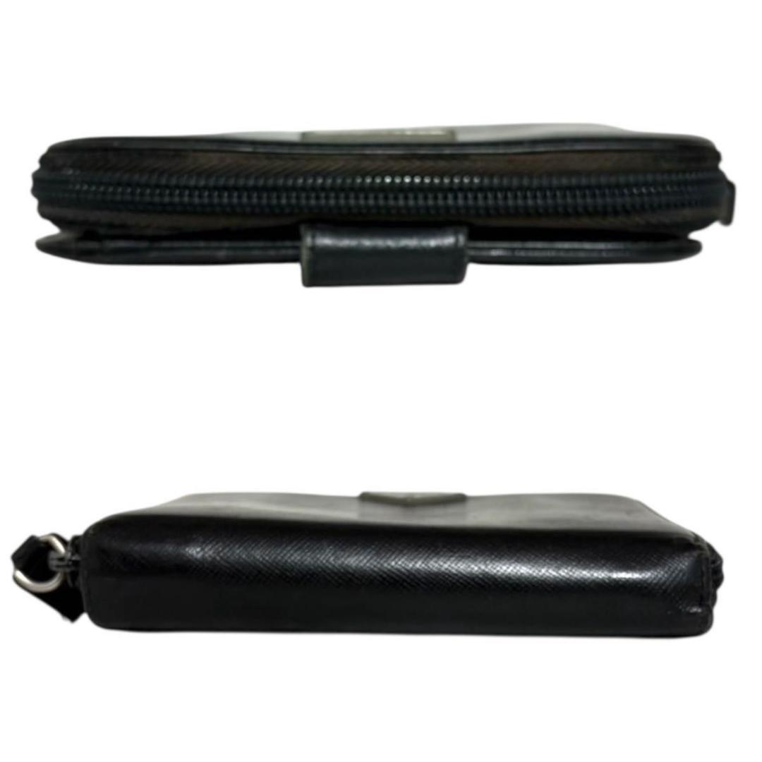 良品 PRADA 二つ折り 三角プレート サフィアーノ レザー 黒 ブラック