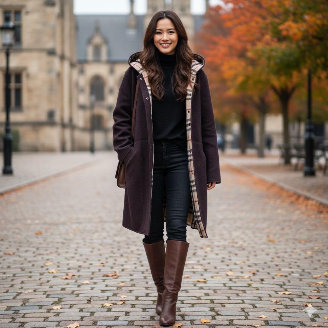 00s　バーバリーロンドン　フード付き　ウールコート　ノバチェック　M〜L相当