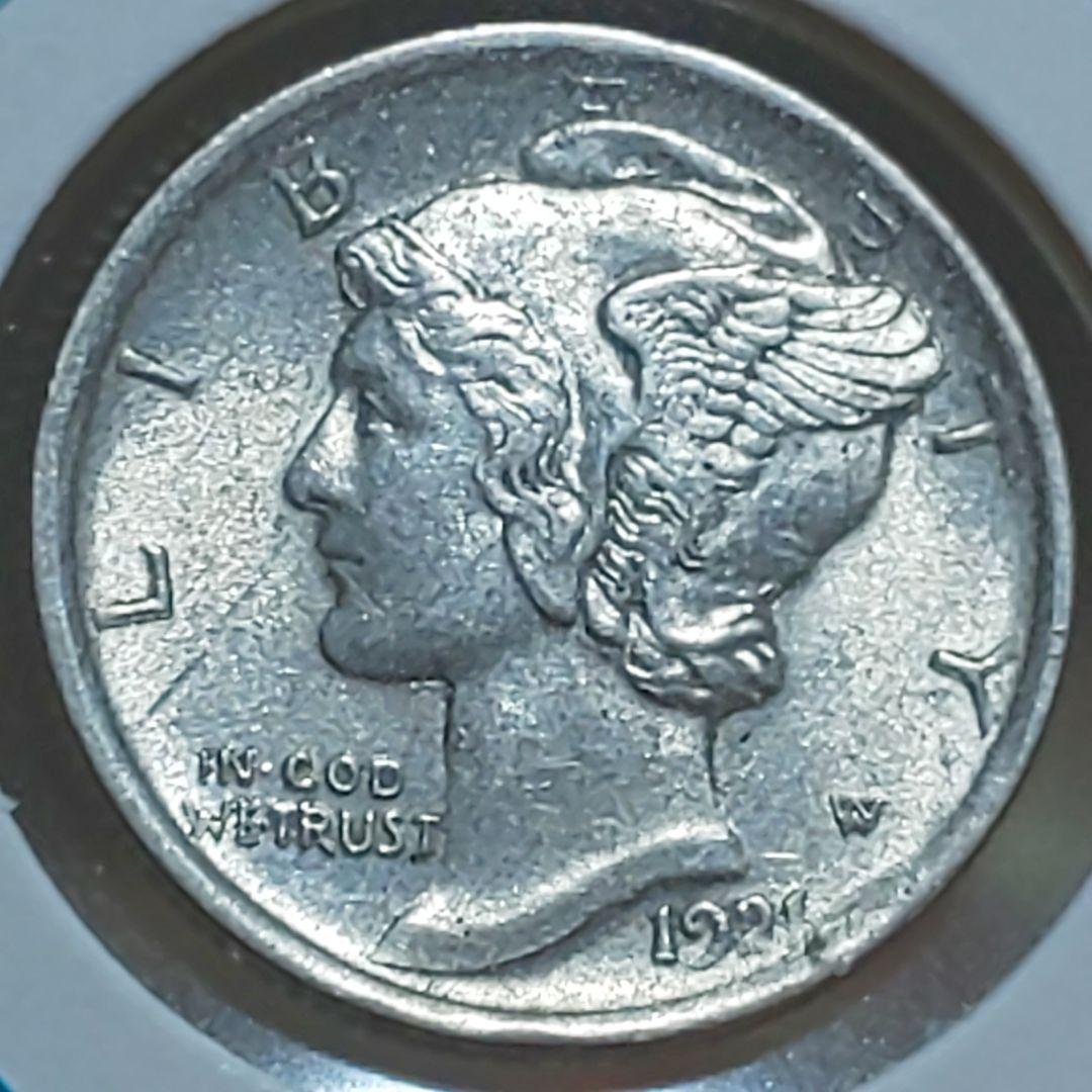 「1921年-D 」マーキュリー・ダイム 銀貨 【フルステップ・バンズ】【美品】