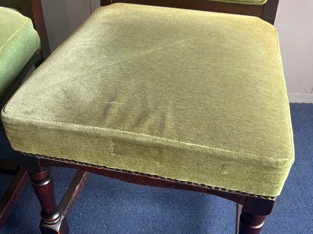 緑色ファブリックの西洋椅子 2脚セット チェア② アンティーク