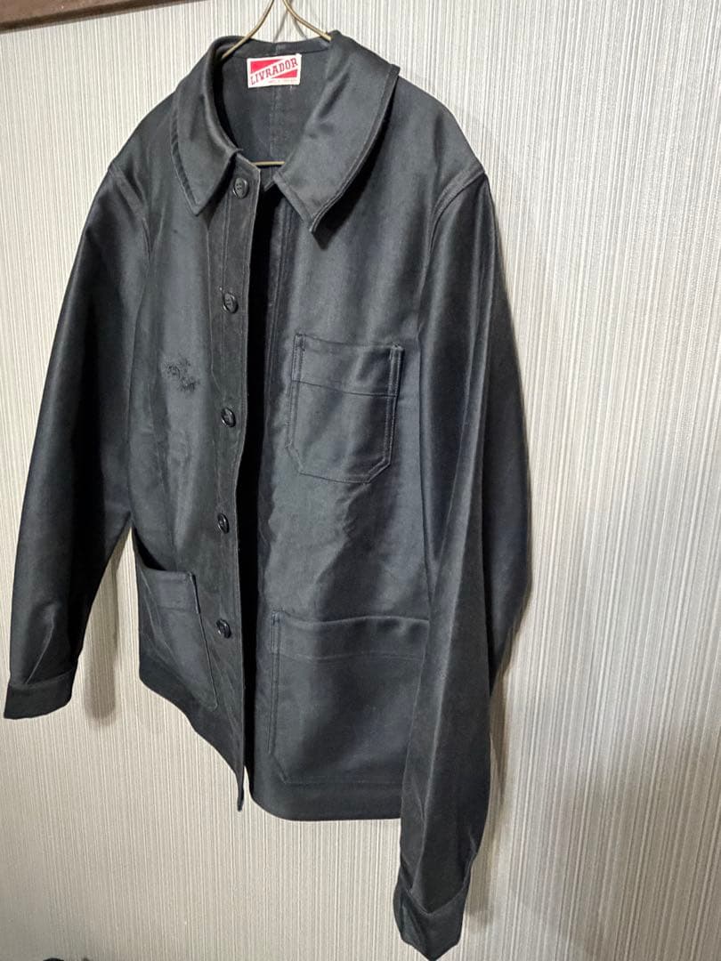 50s〜60s フレンチ ブラックモールスキンワークジャケット　刺繍タグ