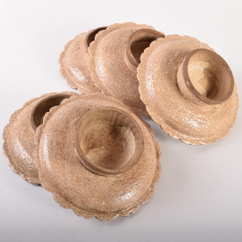 和食器　志野焼　絵志野　松文　雪輪形　菓子皿　五客　在銘　共箱　D　R7842