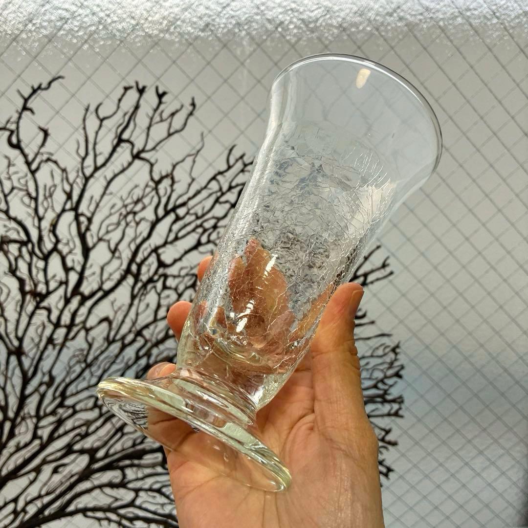 骨董　時代ガラス　希少　氷裂紋　乳白色　反り口　ラッパ型　パフェグラス１客②