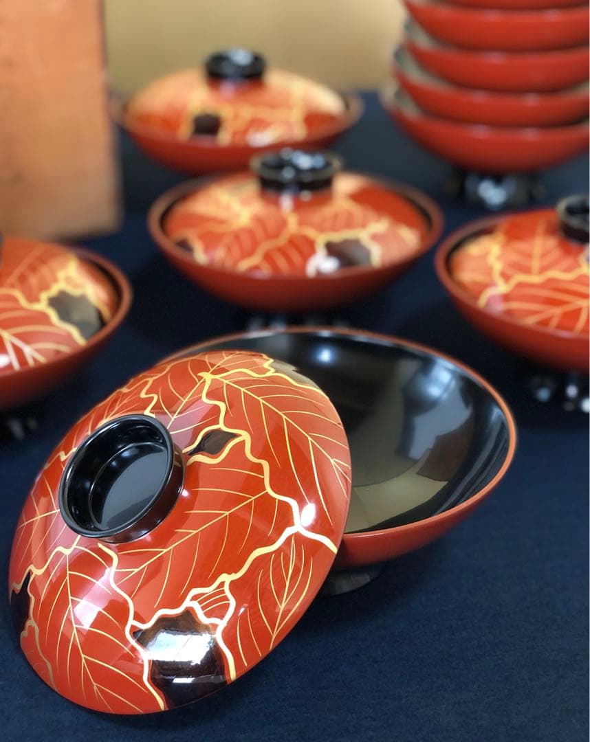 割引❗️《R》懐石 柏葉蒔絵 煮物椀5客 雑煮椀 木製漆器 250911H5