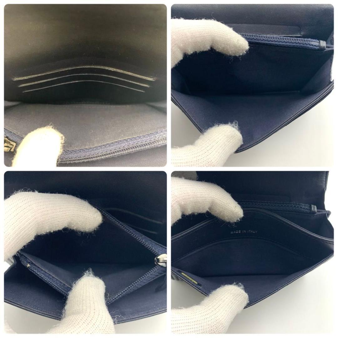 鑑定済み シャネル ボーイシャネル 財布 マトラッセ ココマーク レザー ラム