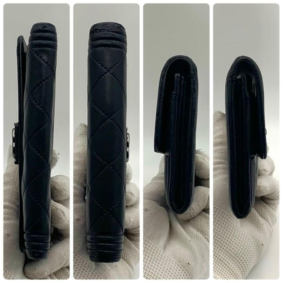 鑑定済み シャネル ボーイシャネル 財布 マトラッセ ココマーク レザー ラム