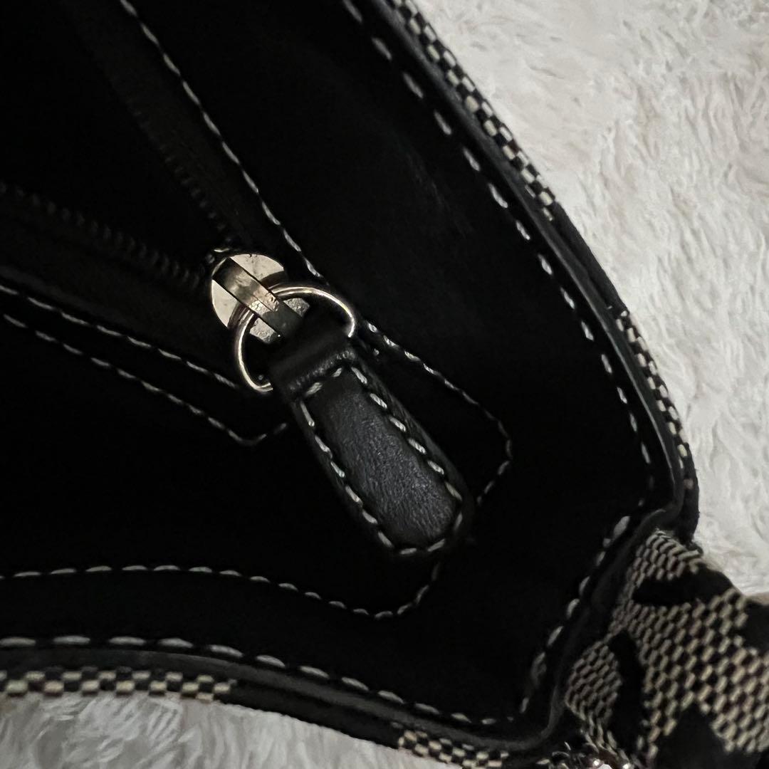 COACH シグネチャー ワンショルダー ブラック×グレー キャンバス レザー