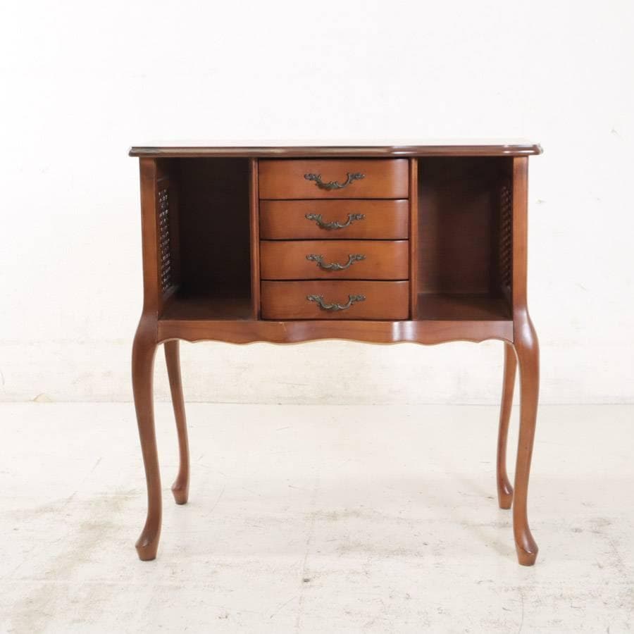 値下イタリア製クラシカル家具 猫脚 籐編み コンソールテーブル チェスト 飾り台