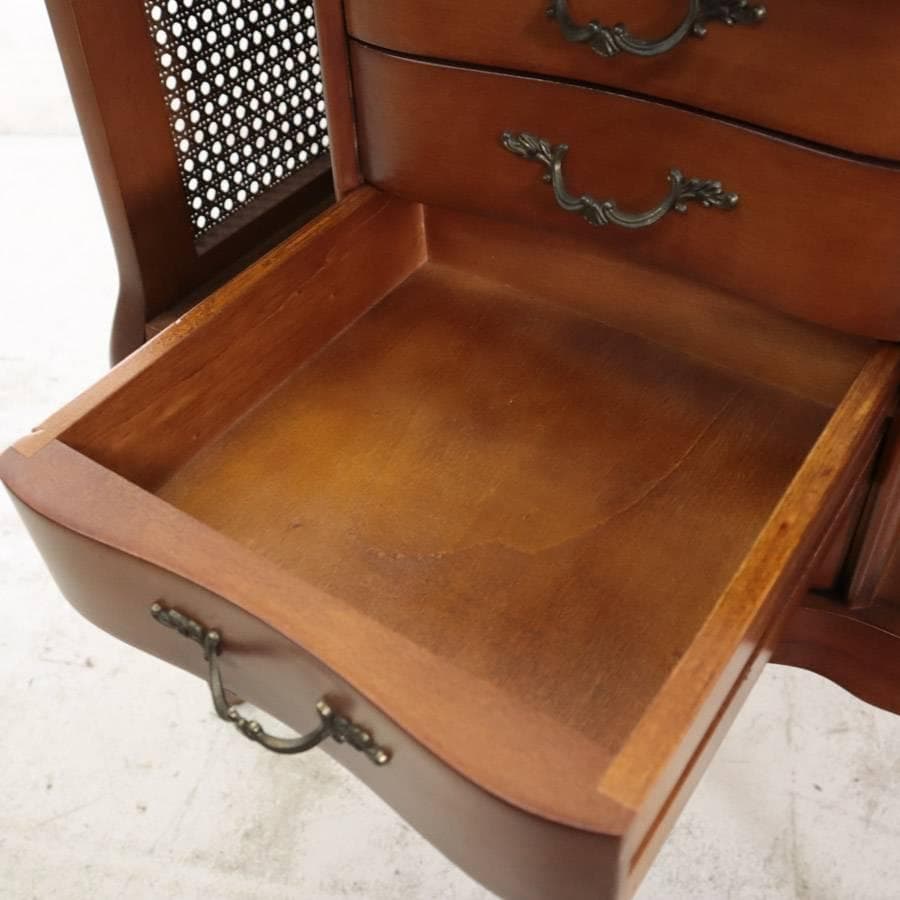 値下イタリア製クラシカル家具 猫脚 籐編み コンソールテーブル チェスト 飾り台