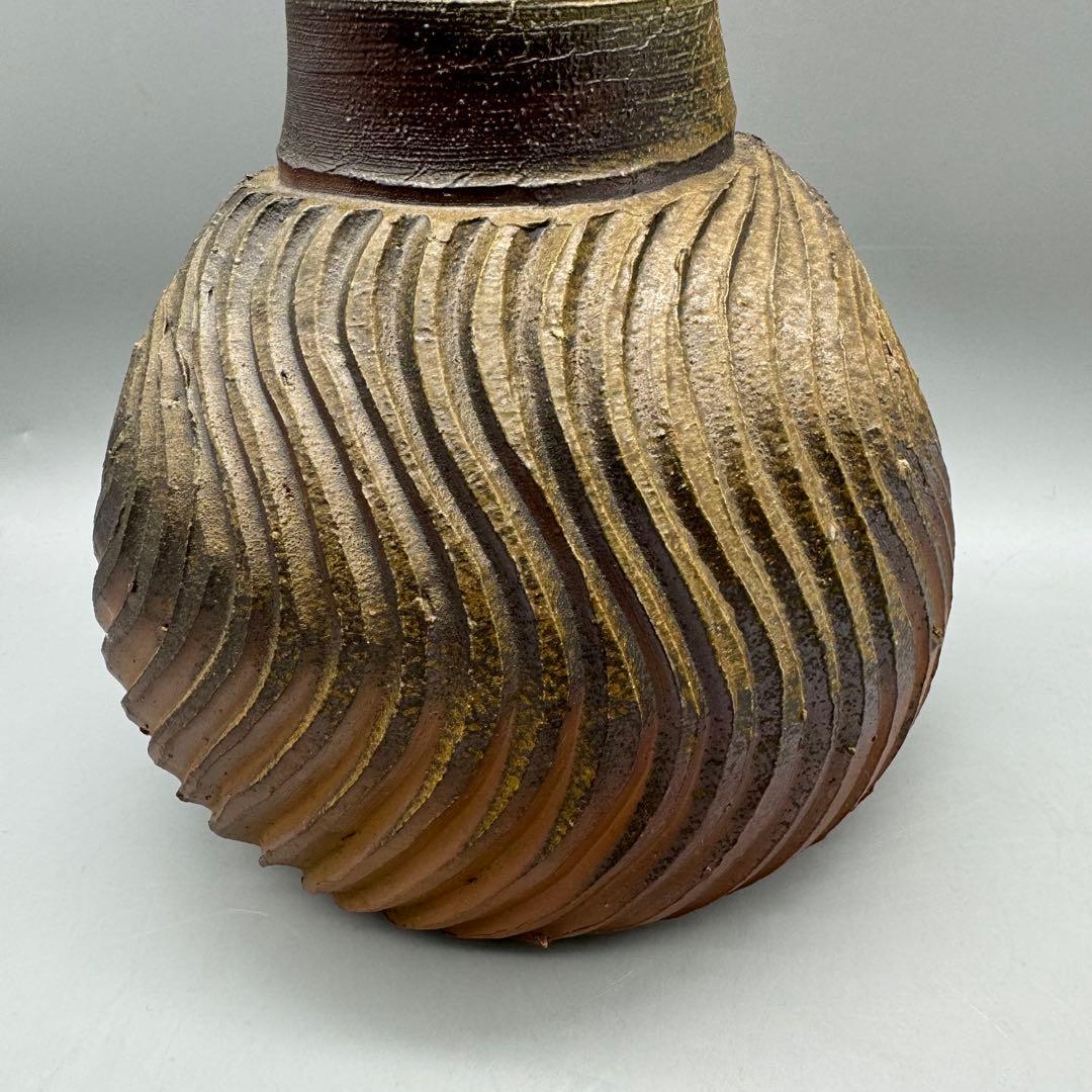 【備前焼 柴岡紘一　扁壺　共箱】花入　骨董　アンティーク　インテリア