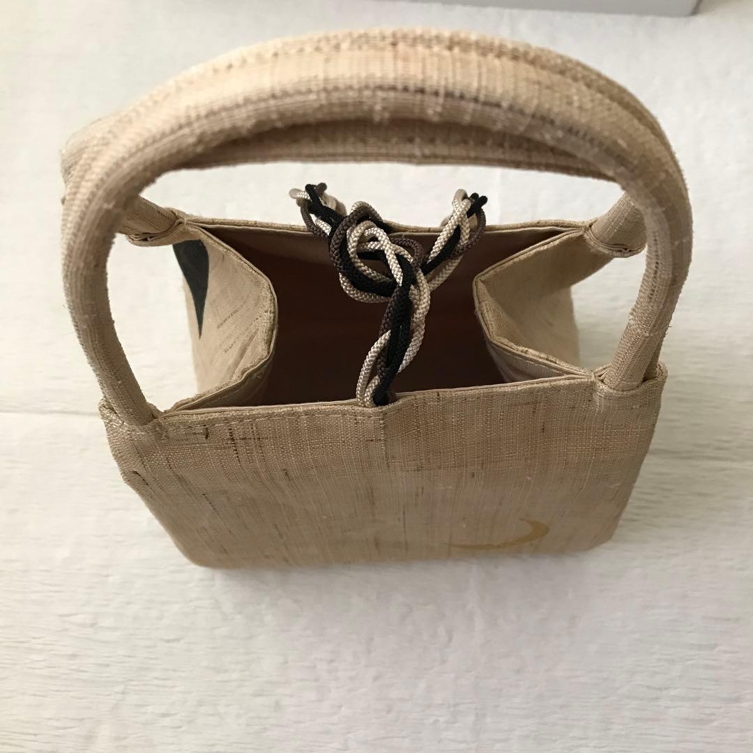 手染めの麻のミニバッグ　祇園袋　きねや　未使用　蝙蝠