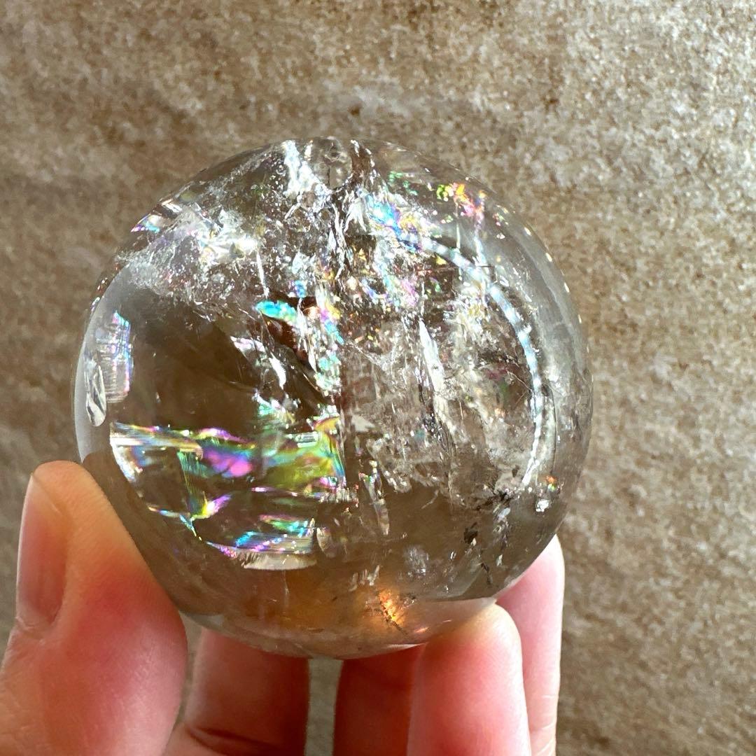 スモーキールチル　高品質　全面虹　ゴールドルチル　スモーキー　スフィア