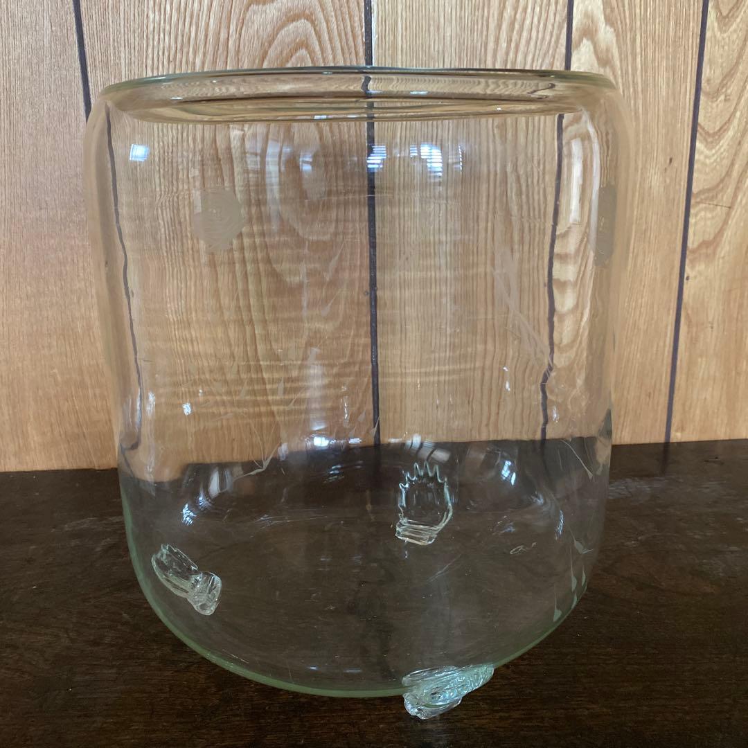 アンティークガラス瓶 切子 脚付き 金魚鉢 レトロ 花柄