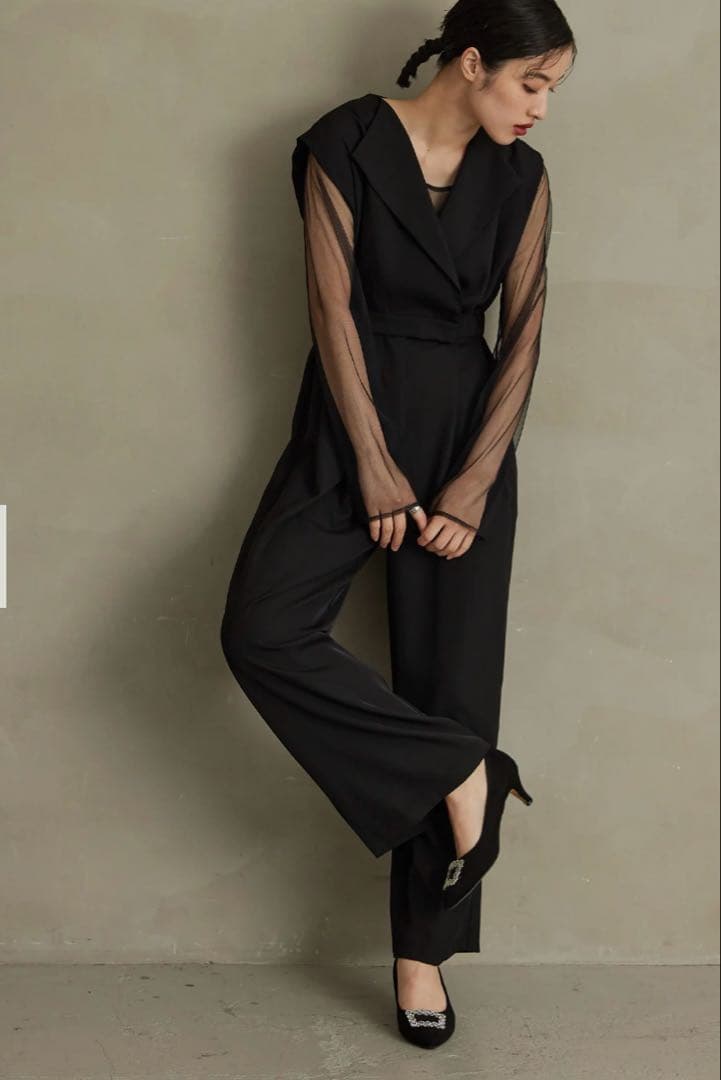 スタンドアウトカラーオールインパンツ パンツドレス L ブラック