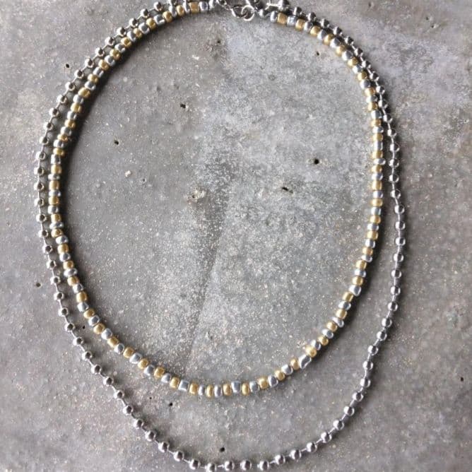 №1158さざれ石 ブラウンゴールドビーズネックレス