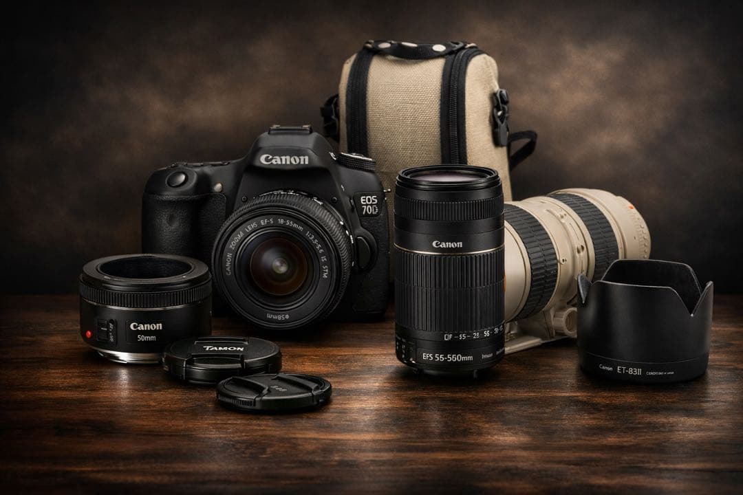 【カメラ5点セット】Canon EOS 70D レンズ4本 カメラバッグ付き