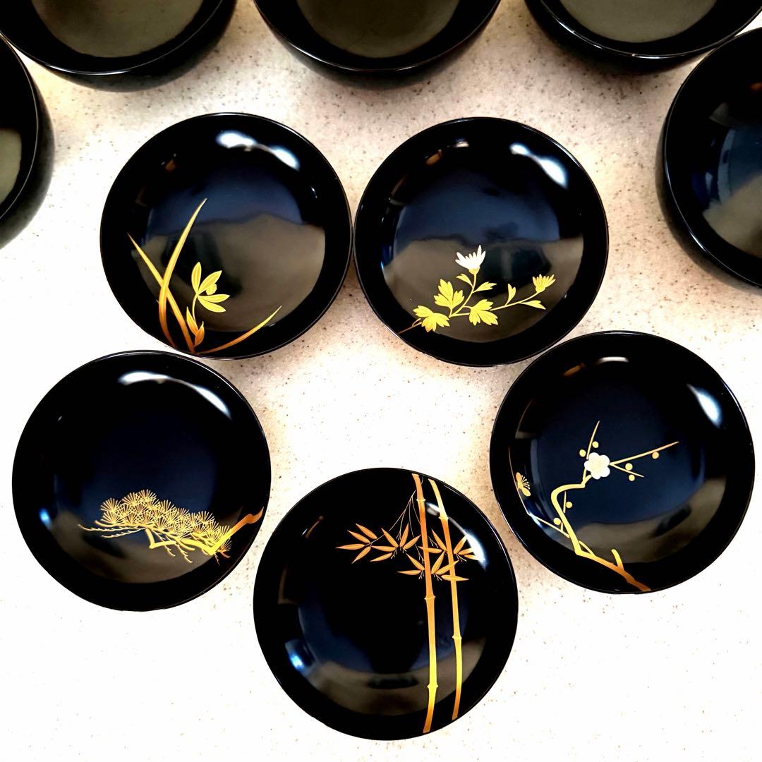 象彦 漆器 吸物椀 5客セット 黒塗 金蒔絵 昭和レトロ 五柄揃い ※1客訳あり