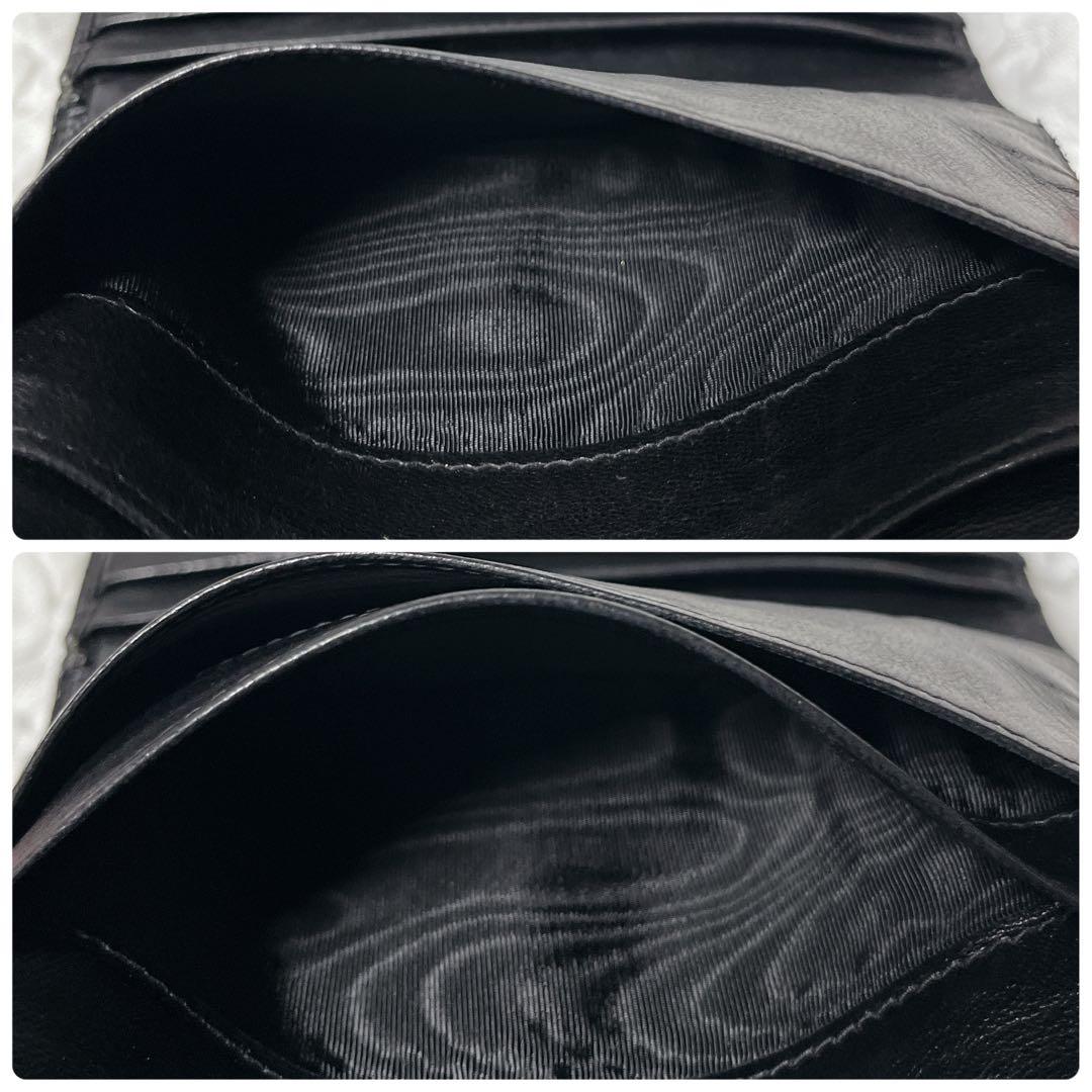 CHANEL ブラック　レザー 三つ折り財布　キャビアスキン　ギャランティカード