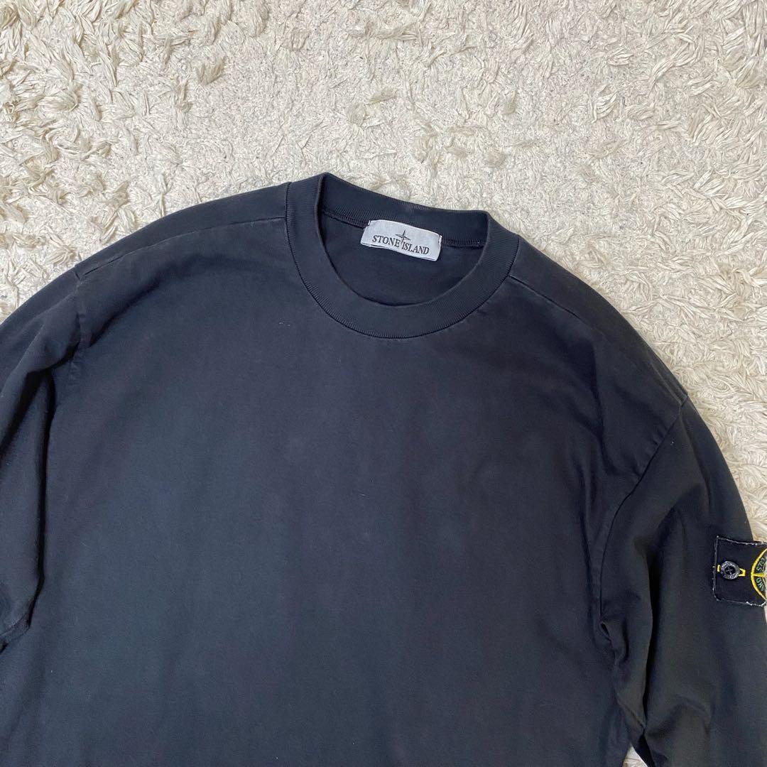 ストーンアイランド　長袖Tシャツ　ロゴワッペン　ブラック　S