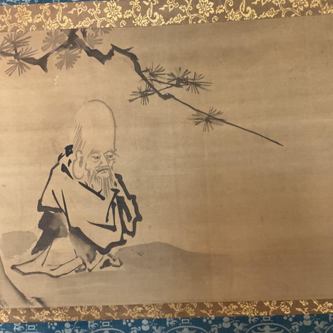 狩野永真【狩野安信】 絹本彩色 【 寿老人之図 】落款 大日本名家全書