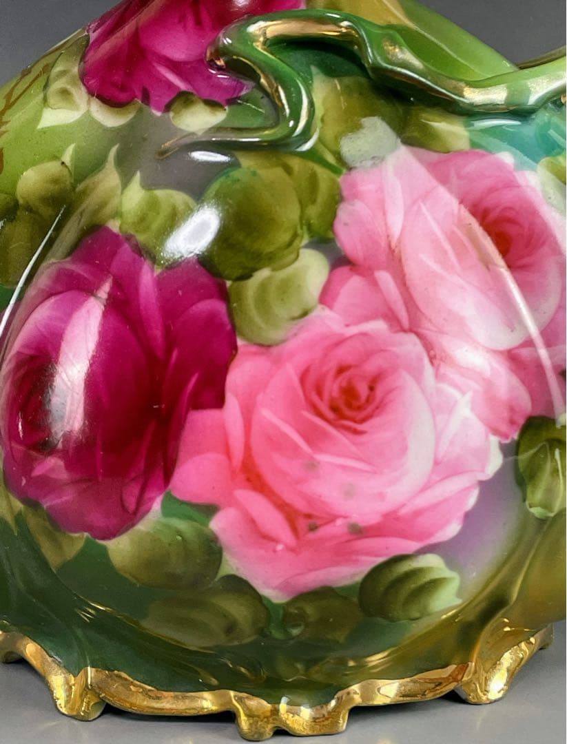 【美品】オールドノリタケ 22.8㎝ 薔薇文花瓶 金彩 バラ図 ばら 水差し