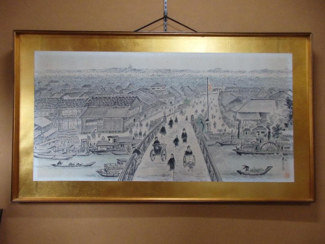 逸品 高橋五仙子『萬代橋』思い出の新潟百景　貴重　紙本　 直筆本物保証 扁額