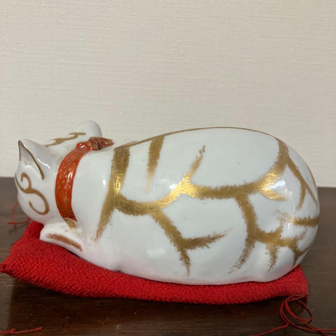 ☆眠り猫　明治後期　九谷焼☆