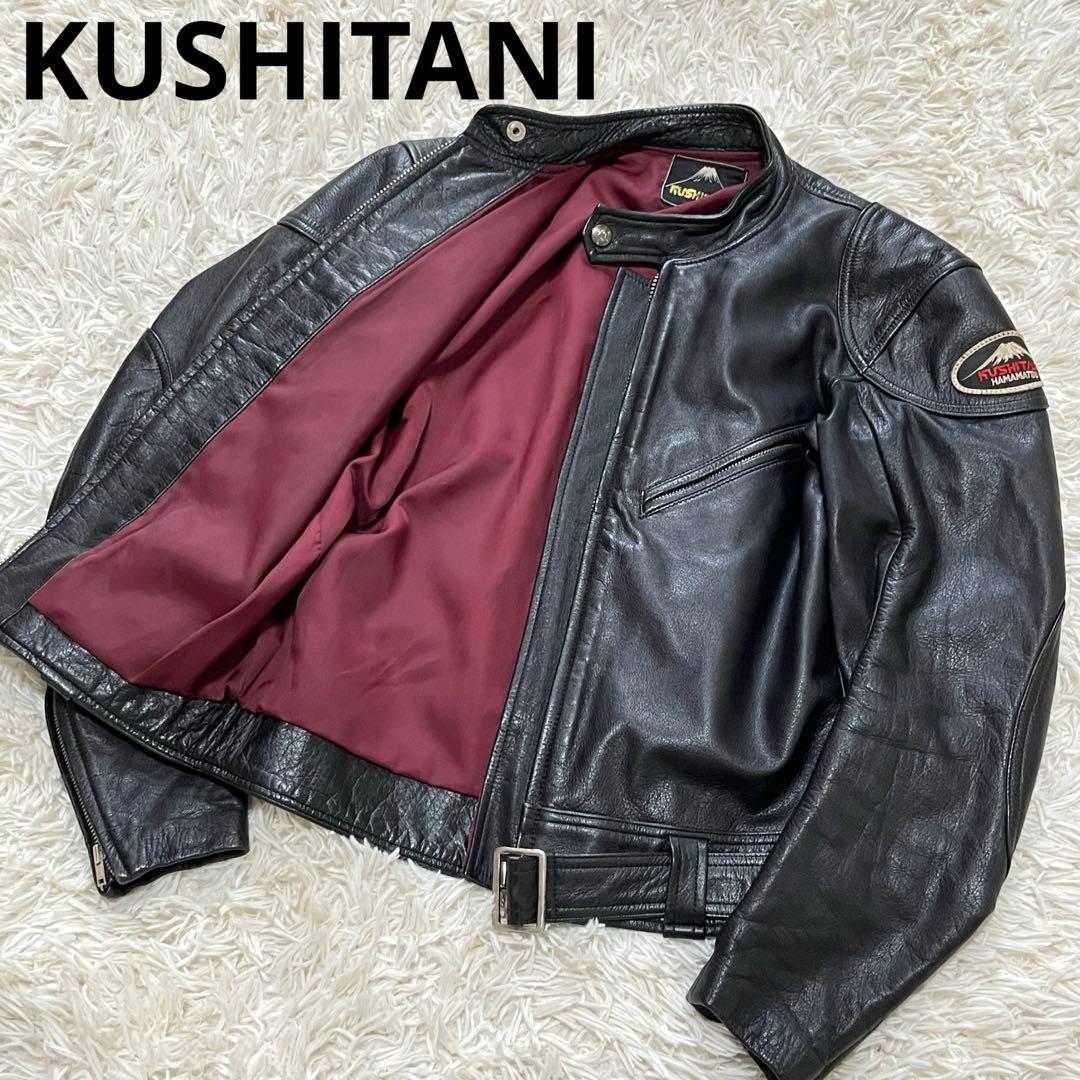 【美品】クシタニ　シングルライダースジャケット　ラムレザー　ワッペン　ブラック