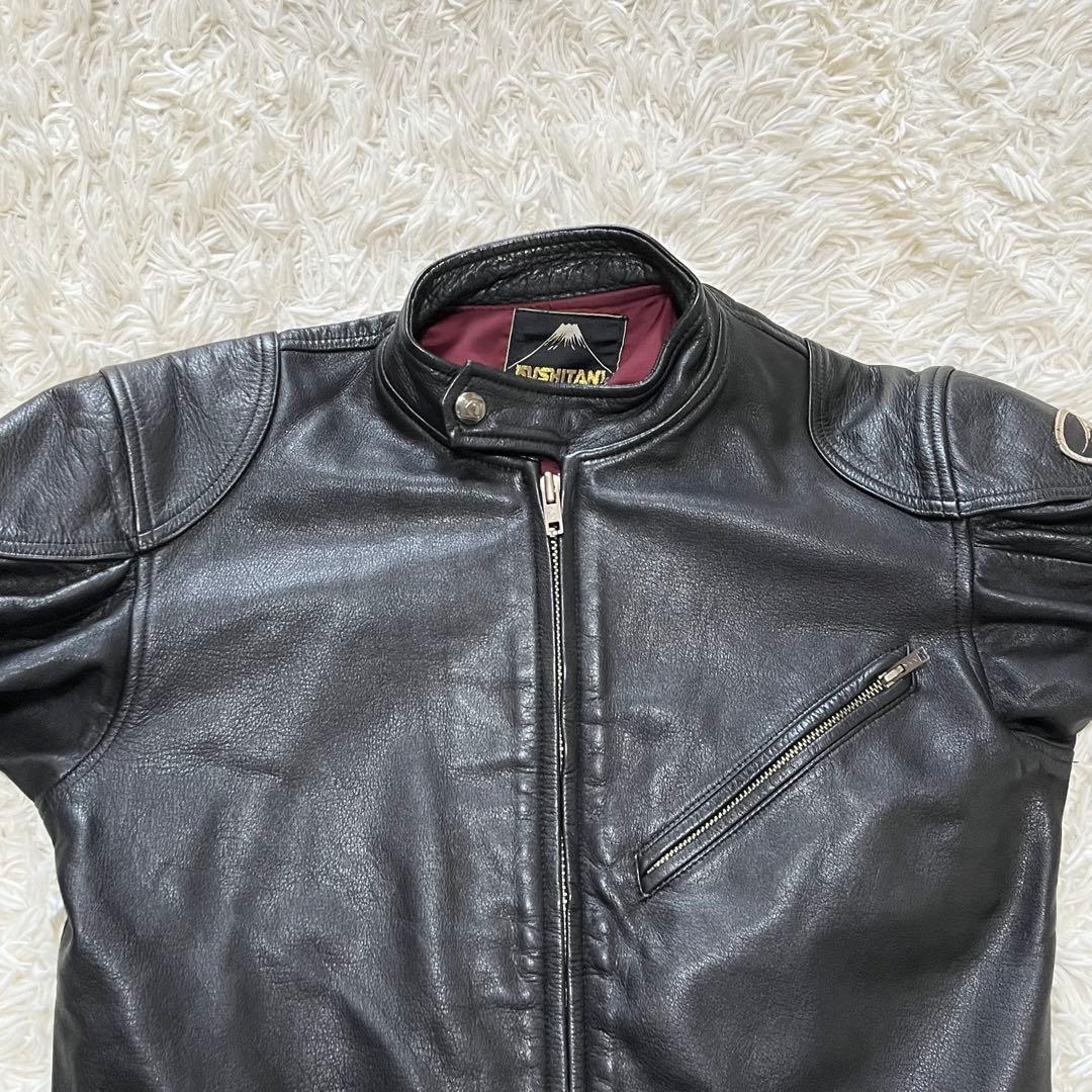 【美品】クシタニ　シングルライダースジャケット　ラムレザー　ワッペン　ブラック