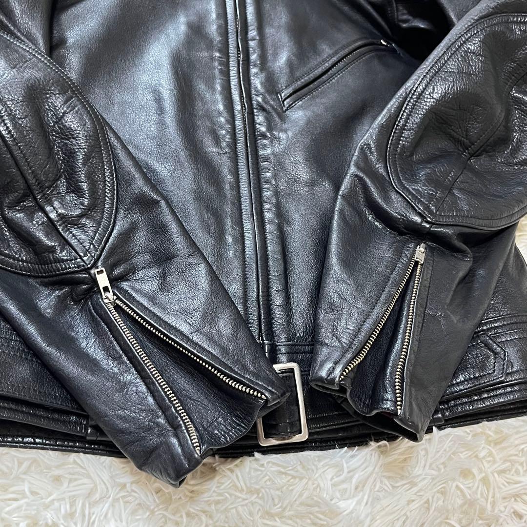 【美品】クシタニ　シングルライダースジャケット　ラムレザー　ワッペン　ブラック