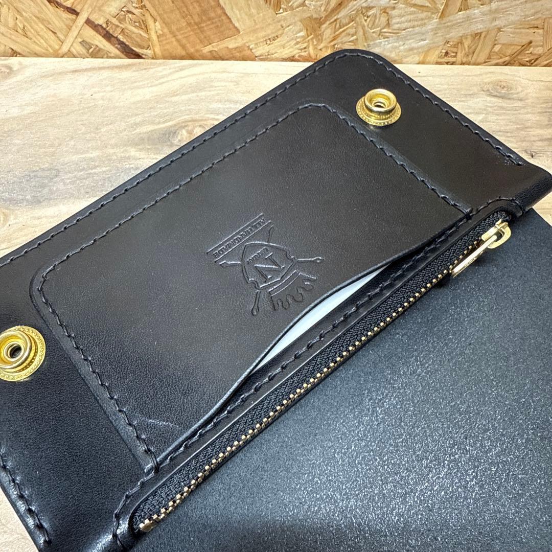 160 ミドル トラッカーウォレット スリム 2層 姫路レザー オイルレザー 黒