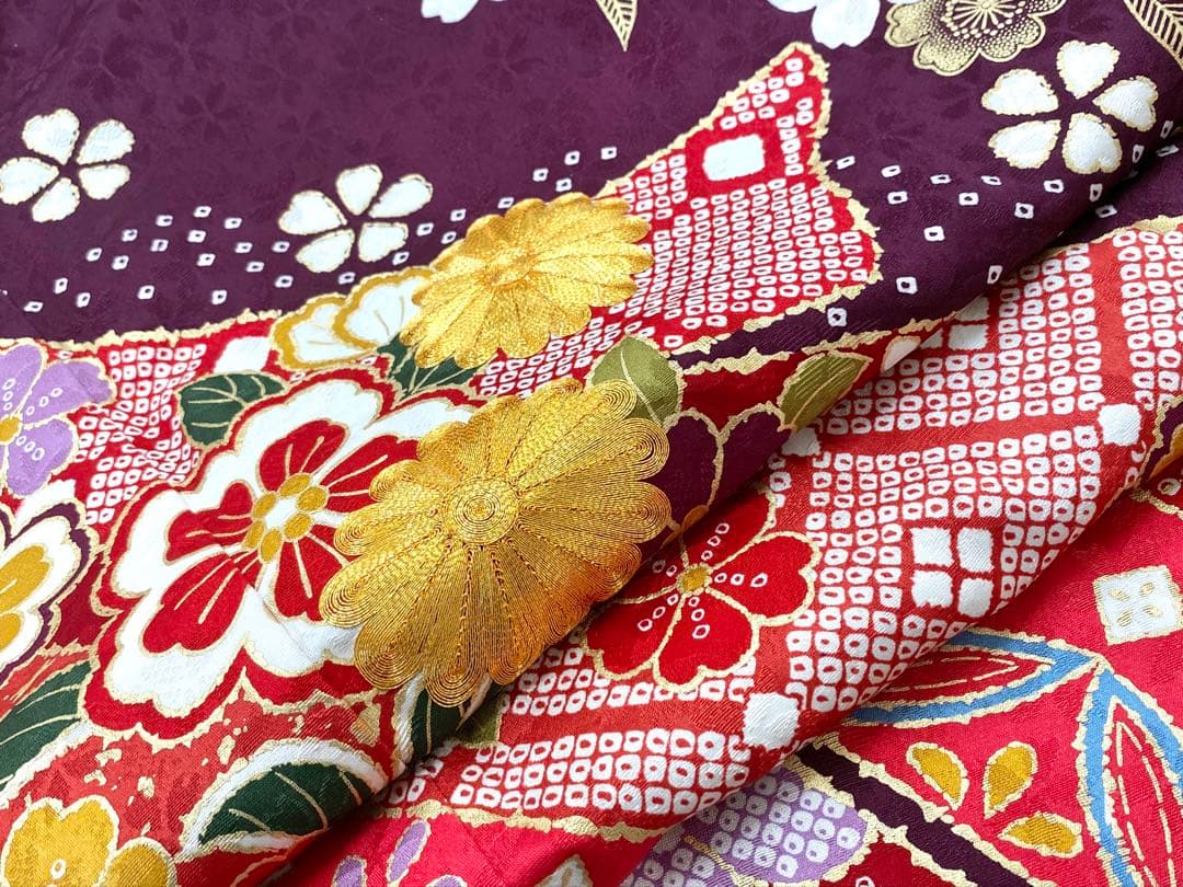 ⭐︎K0818 美品 正絹 振袖 レンタル店放出品 ガード加工 熨斗柄 紫 9号