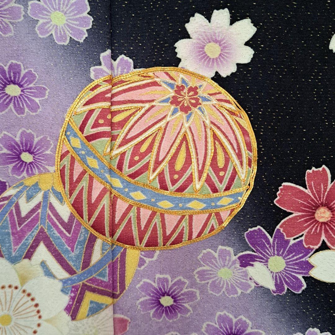 新品同様に近い フルセット 正絹振袖 黒地ラメ入りに紫桜柄 成人式 卒業式に最適