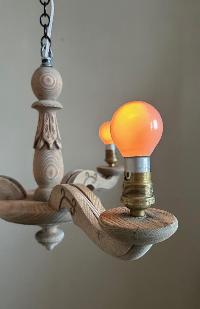 フランスアンティーク　木製シャンデリア　３灯　シャビー　店舗什器