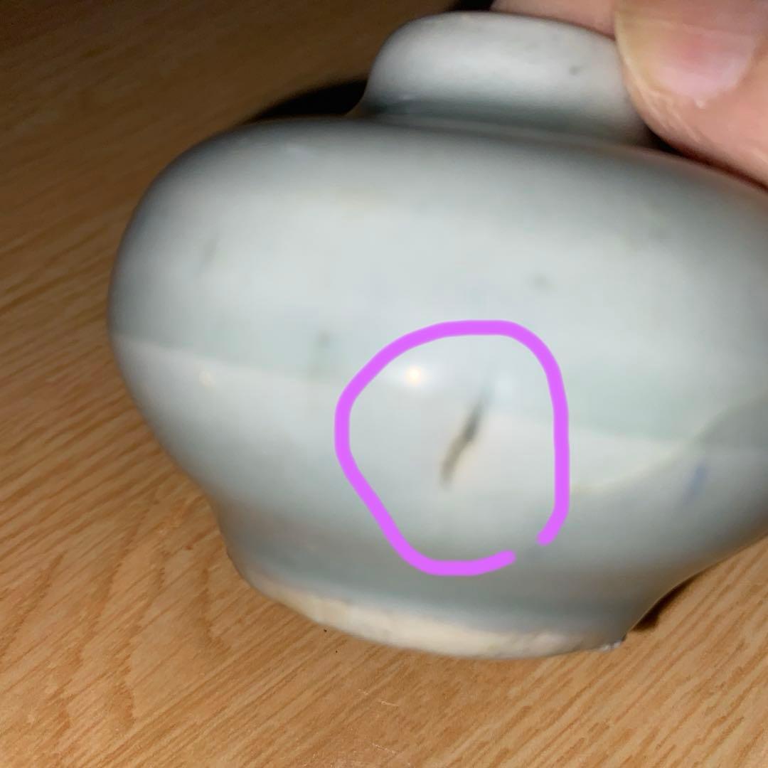 青磁茶入れ　元時代　蓋、仕覆付き