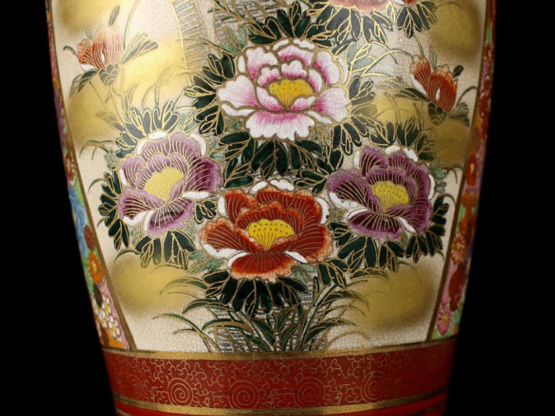 薩摩焼き　色絵金彩　丸十　大花瓶　高33cm