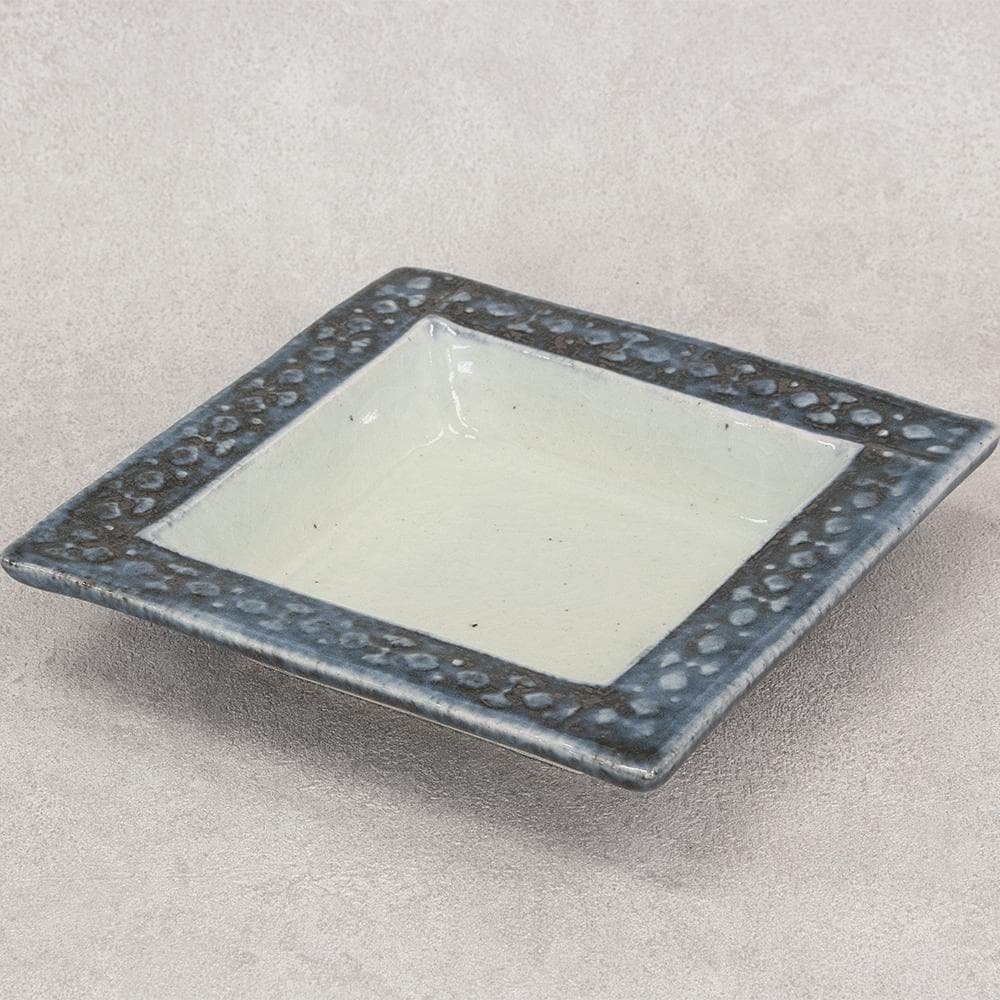 河井透 飾り皿「藍七宝紋角皿」22.5cm 共箱（河井武一の長男）河井寛次郎系統