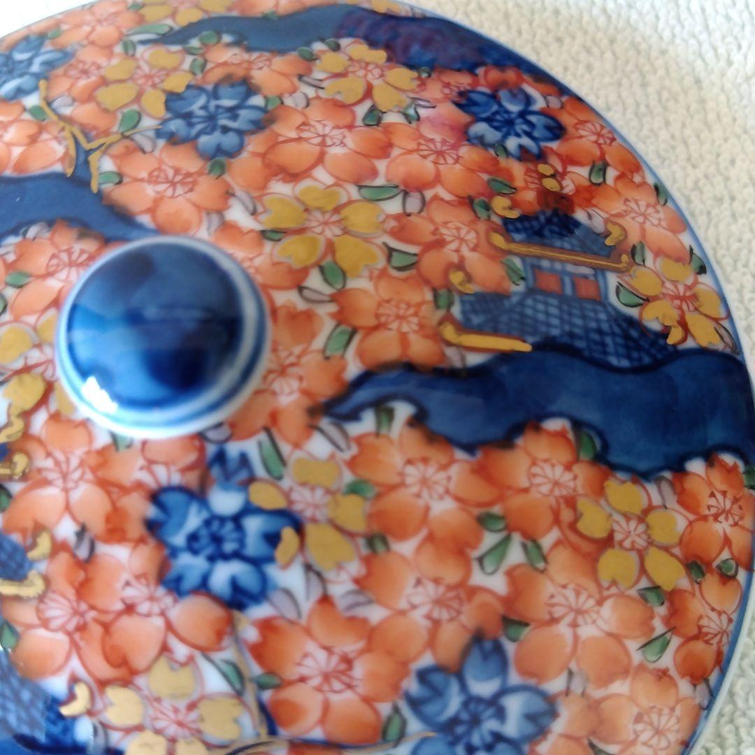 新春セール館林源右衛門作　染錦楼閣紋様蓋付湯呑