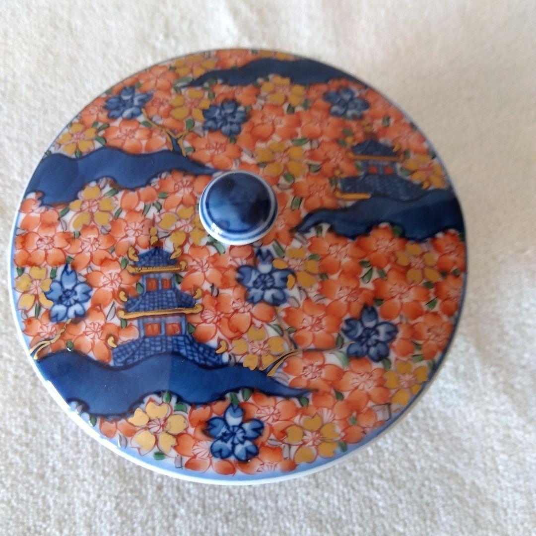 新春セール館林源右衛門作　染錦楼閣紋様蓋付湯呑