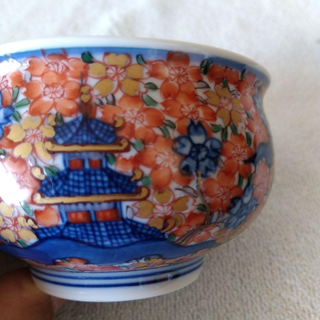 新春セール館林源右衛門作　染錦楼閣紋様蓋付湯呑