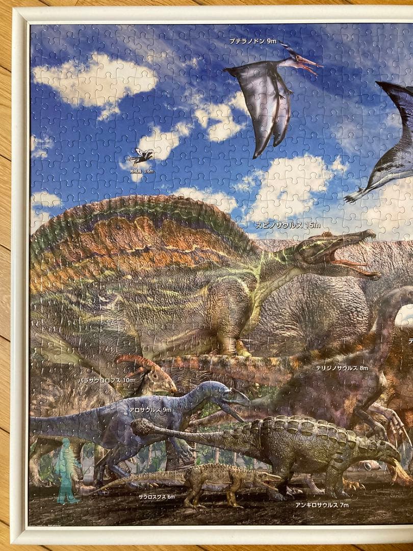 千P①恐竜ジグソーパズル　プテラノドン他17体　アルミ額50×74㎝完成品極美品