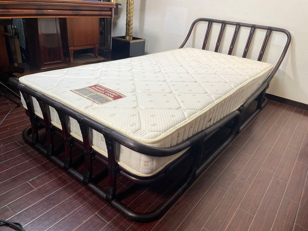 ワイ・エム・ケー長岡 ラタン シングルベッド 籐 分割式 すのこ状 マットレス